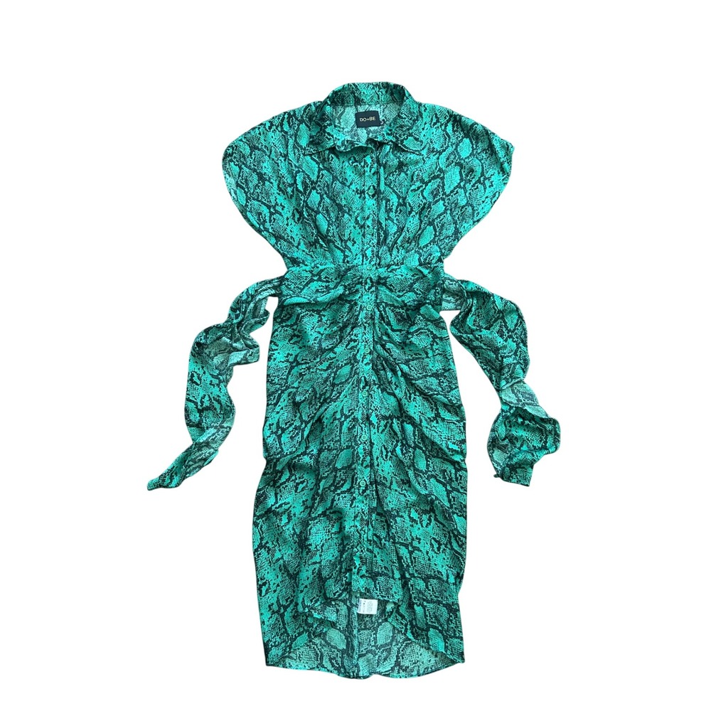 DO+BE Emerald Venom Tie-Waist Midi Dress Women's Small Snake Print Cap Sleeve - Picture 7 of 12